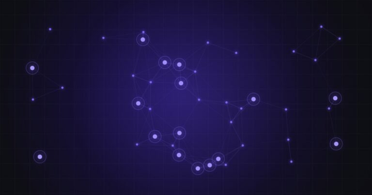Ilustración abstracta de red para el artículo: Cuatro métricas para saber si tu DevOps funciona de verdad